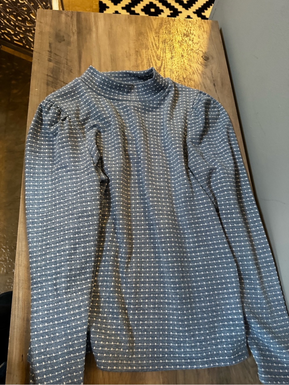 Madewell Light Blue Mock Neck Textured Top - Picture 6 of 9